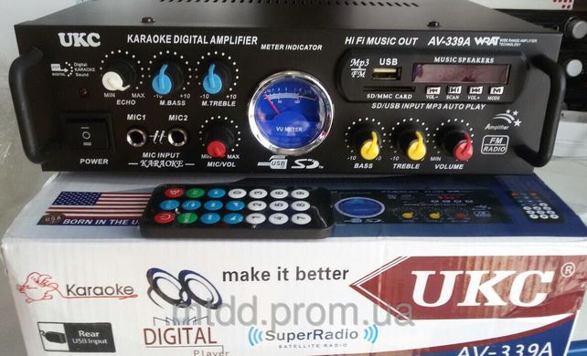 Аудіо Підсилювач звуку UKC 339 + караоке, радіо, SD, USB