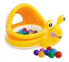 Детский надувной овальный бассейн Intex 57124 "Улитка" от 1-го года объем 53 л Желтый + 10 разноцветных