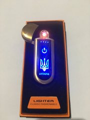 USB зажигалка с идикатором и лого Ukraine Sanqiao XT-9020 Золотистая