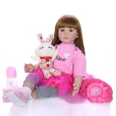 Реалистичная Кукла Настенька реборн мягконабивная с зайчиком 64 см